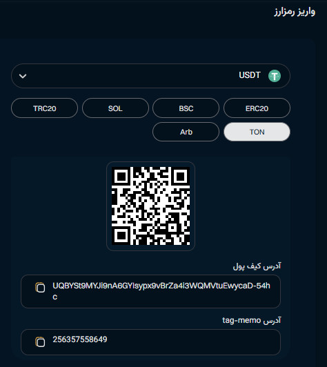 واریز رمزارز به اپلیکیشن یوبیتکس