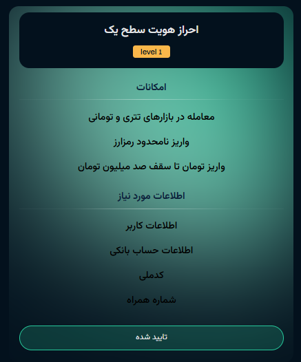 احراز هویت سطح یک در یوبیتکس